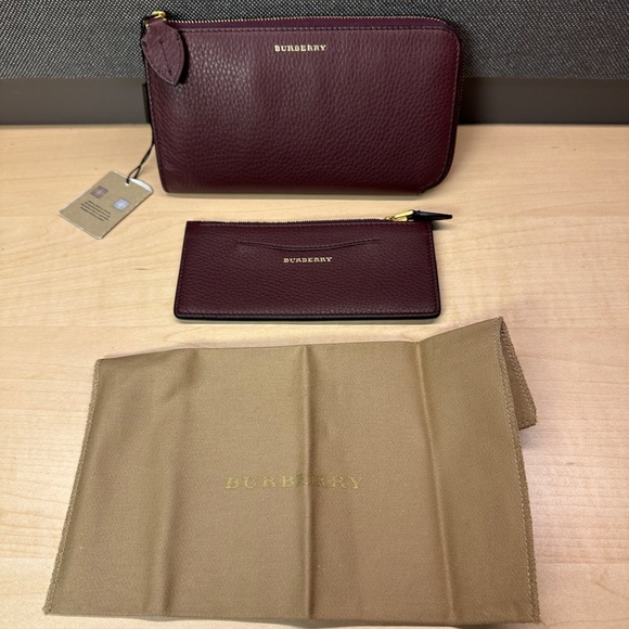 NWT! Rare! Burberry Women's Zip Around Long Wallet In Deep Claret Leather 2 In 1 - Picture 7 of 12